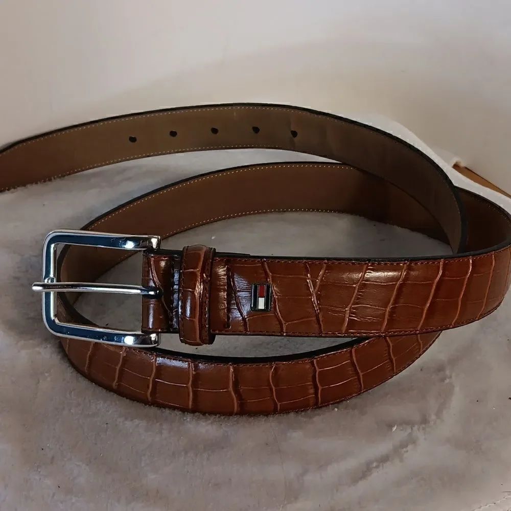 Tommy Hilfiger Croc Embossed Leather Belt